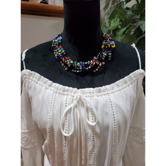 Naif Women's White 100% Rayon Cold Shoulder Long Sleeve Knee Length Dress 2X - Picture 2 of 15